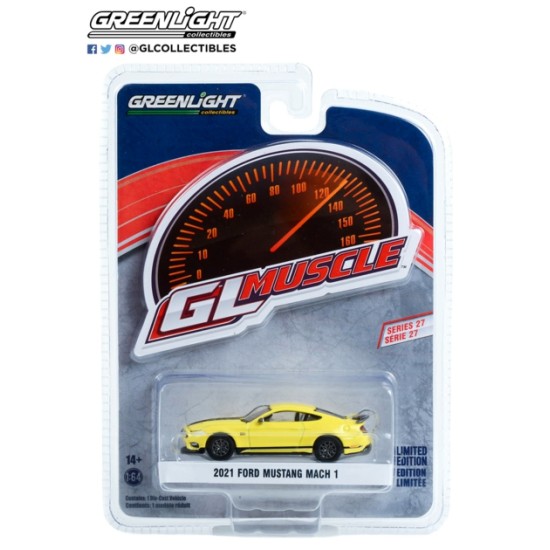 1/64 GREENLIGHT MUSCLE SERIES 27 2021 FORD MUSTANG MACH 1 GRABBER YELLOW