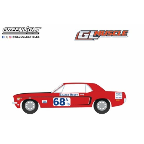 GL13360-B - 1/64 GREENLIGHT MUSCLE SERIES 29 - 1968 FORD MUSTANG GT COUPE - NO.68 CHARLIE HENRY RACE CAR SOLID PACK