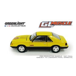 GL13370-C - 1/64 GL MUSCLE SERIES 30 - FORD MUSTANG COBRA FASTBACK 1979 - BRIGHT YELLOW WITH BLACK AND RED COBRA HOOD GRAPHICS AND STRIPE TREATMENT