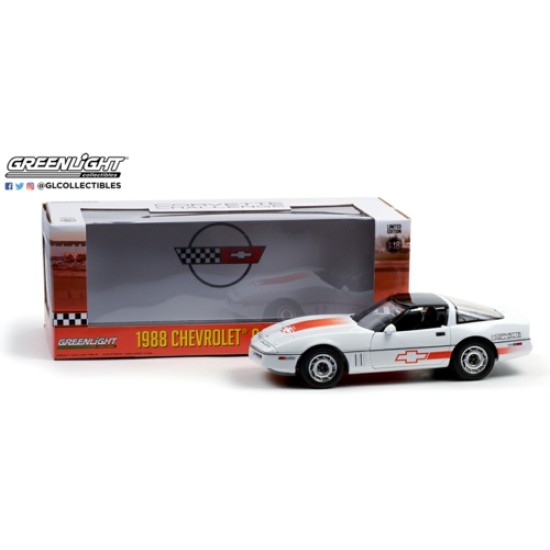 1/18 1988 CHEVROLET CORVETTE C4 WHITE WITH ORANGE STRIPES CORVETTE CHALLENGE RACE CAR