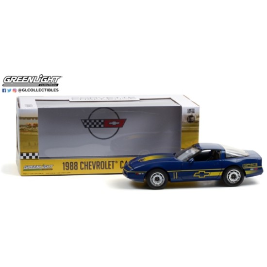 1/18 1988 CHEVROLET CORVETTE C4 DARK BLUE WITH YELLOW STRIPES CORVETTE CHALLENGE RACE CAR