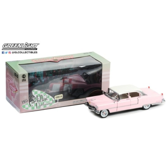 1/18 1955 CADILLAC FLEETWOOD SERIES 60 PINK WITH WHITE ROOF