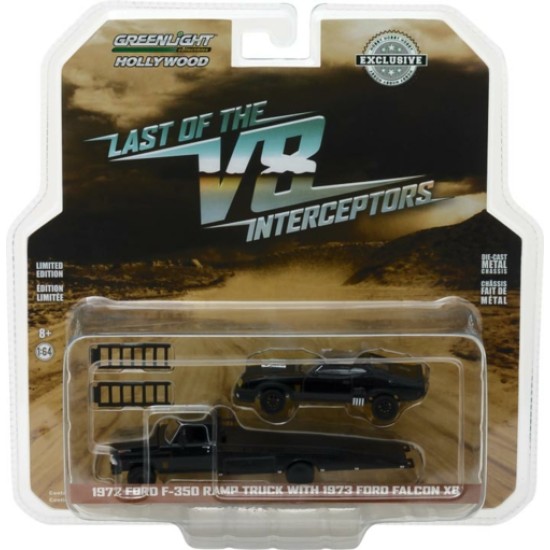 GL29925 - 1/64 FORD F-350 RAMP TRUCK 1972 - WITH LAST OF THE V8 INTERCEPTORS (1979) 1973 FORD FALCON XB - EVERGREEN - HOBBY EXCLUSIVE GL29925 - 1/64 FORD F-350 RAMP TRUCK 1972 - WITH LAST OF THE V8 INTERCEPTORS (1979) 1973 FORD FALCON XB - EVERGREEN - HOBBY EXCLUSIVE