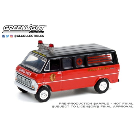 1/64 1969 FORD CLUB WAGON AMBULANCE CHICAGO FIRE DEPARTMENT (HOBBY EXCLUSIVE)