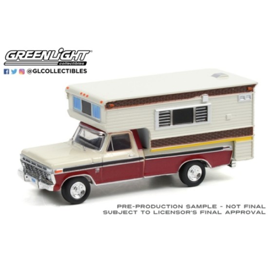 1/64 1974 FORD CAMPER SPECIAL WITH LARGE CAMPER CANDY APPLE RED AND WIMBLEDON WHITE (HOBBY EXCLUSIVE)