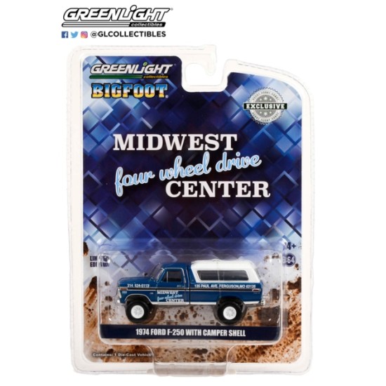 1/64 1974 FORD F-250 WITH CAMPER SHELL MIDWEST FOUR WHEEL DRIVE CENTER (HOBBY EXCLUSIVE)