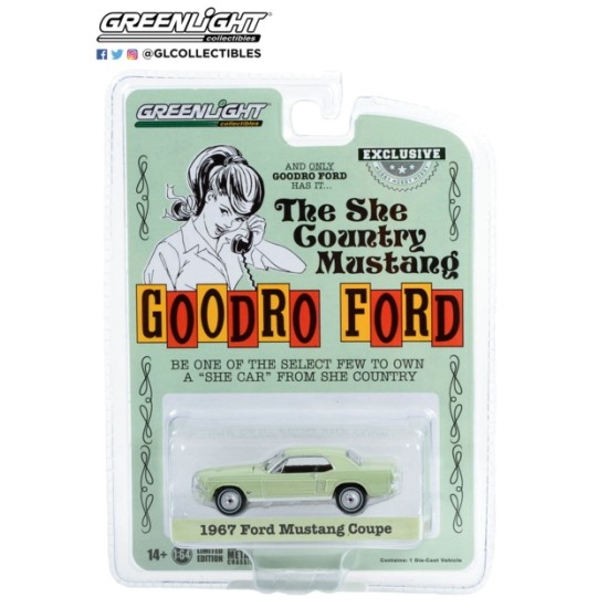 GL30353 - 1/64 1967 FORD MUSTANG COUPE GOODRO FORD DENVER COLORADO LIMELITE GREEN 30353