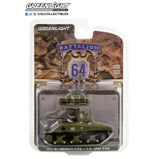 1/64 BATTALION 64 1945 M4 SHERMAN TANK US ARMY WORLD WAR II 40TH TANK BATTALION 14TH ARM DIV WITH T34 ROCKET LAUNCHER (HOBBY EXCLUSIVE)