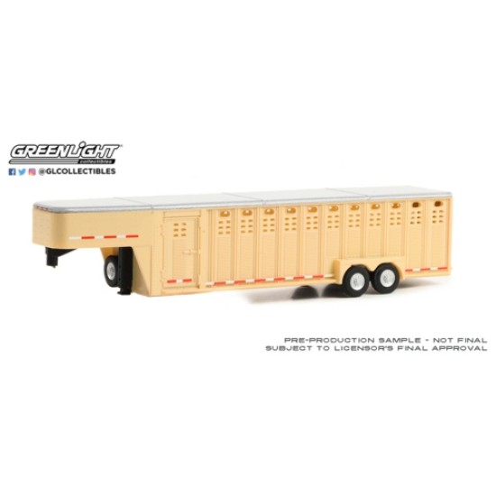 1/64 HITCH AND TOW TRAILERS 26 FOOT VERTICAL THREE HOLE GOOSENECK LIVESTOCK TRAILER BEIGE (HOBBY EXCLUSIVE)