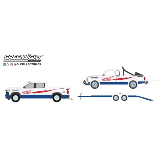 GL31170-C - 1/64 RACING HITCH AND TOW SERIES 5 - 1/64 RACING HITCH & TOW SERIES 5 - 2023 CHEVROLET SILVERADO 1500 AND 1989 CHEVROLET S-10 BAJA-AMERICAN THUNDER WITH FLATBED TRAILER