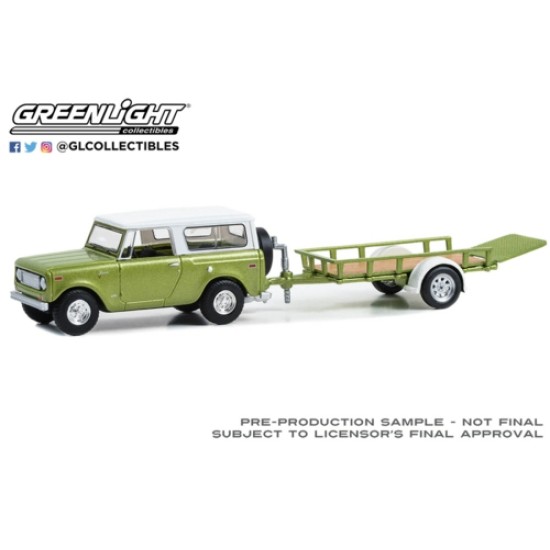 GL32300-B - 1/64 HITCH AND TOW SERIES 30 - 1970 HARVESTER SCOUT WITH UTILITY TRAILER - LIME GREEN METALLIC WITH ALPINE WHITE HARDTOP SOLID PACK