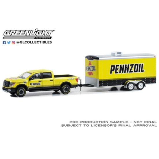 GL32300-D - 1/64 HITCH AND TOW SERIES 30 - 2018 NISSAN TITAN XD PRO-4X WITH ENCLOSED CAR HAULER - PENNZOIL SOLID PACK