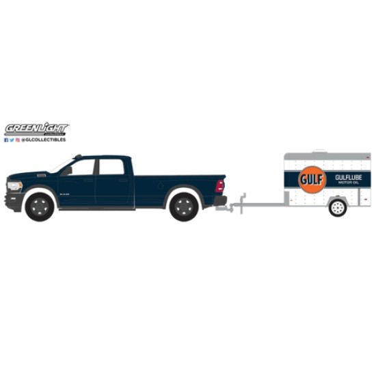 GL32290-D - 1/64 HITCH AND TOW SERIES 29 - 2023 RAM 2500 - GULF OIL WITH SMALL GULFLUBE MOTOR OIL CARGO TRAILER SOLID PACK