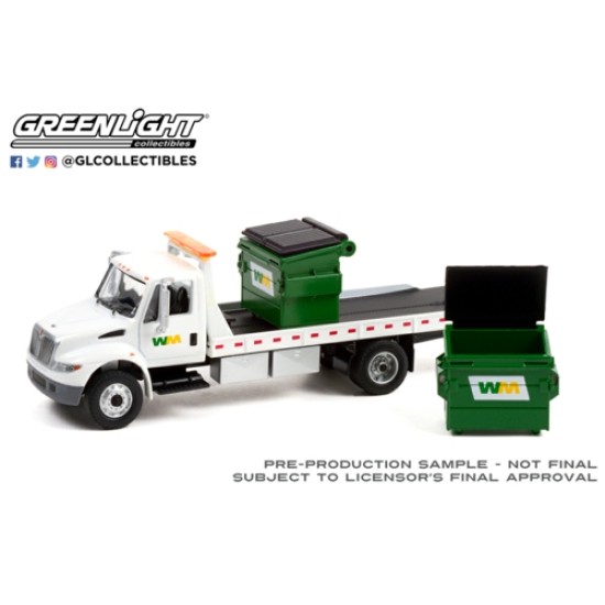 1/64 H.D. TRUCKS SERIES 22 2013 INTERNATIONAL DURASTAR FLATBED WASTE MANAGEMENT WITH COMMERCIAL DUMPSTERS