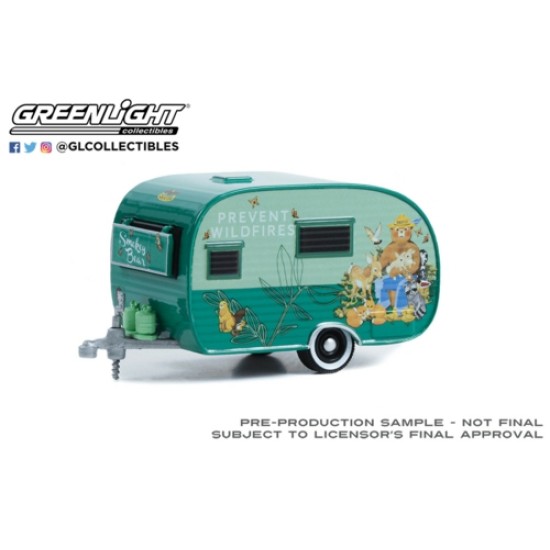 1/64 HITCHED HOMES SERIES 13 1958 CATOLAC DEVILLE TRAVEL TRAILER SMOKEY BEAR WELCOME TO OUR DEN