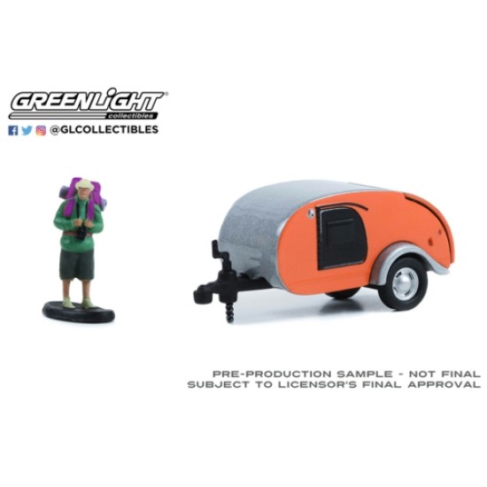 1/64 HITCHED HOMES SERIES 13 TEARDROP TRAILER WITH BACKPACKER 34130-F