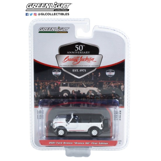 1/64 BARRETT-JACKSON 'SCOTTSDALE EDITION' SERIES 11 2021 FORD BRONCO BRONCO 66 FIRST EDITION (LOT NO.3001) OXFORD WHITE WITH BLACK ROOF