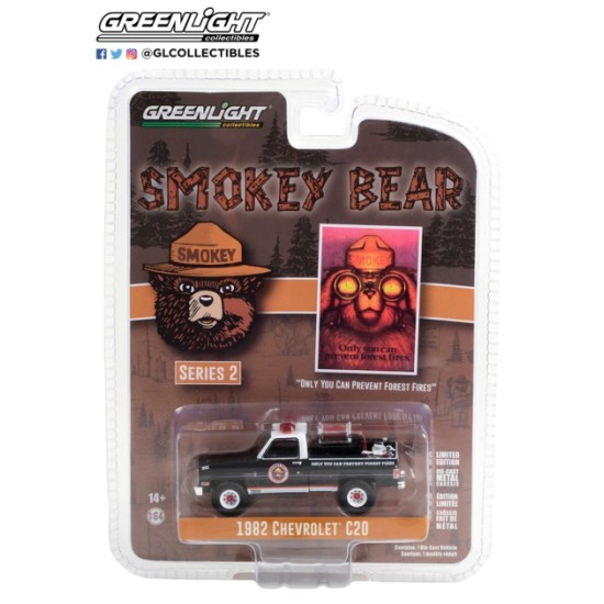 1/64 SMOKEY BEAR SERIES 2 1982 CHEVROLET C20 CUSTOM DELUXE WITH FIRE EQUIPMENT HOSE AND TANK