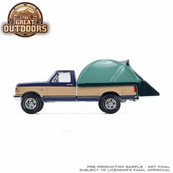 1/64 THE GREAT OUTDOORS SERIES 4 - 1987 FORD F-150 XLT LARIAT - DARK BLUE AND TAN WITH MODERN TRUCK BED TENT GL38080-D 1/64 THE GREAT OUTDOORS SERIES 4 - 1987 FORD F-150 XLT LARIAT - DARK BLUE AND TAN WITH MODERN TRUCK BED TENT GL38080-D