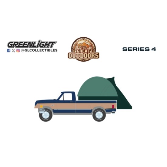 GL38080-D - 1/64 THE GREAT OUTDOORS SERIES 4 - 1987 FORD F-150 XLT LARIAT - DARK BLUE AND TAN  WITH MODERN TRUCK BED TENT