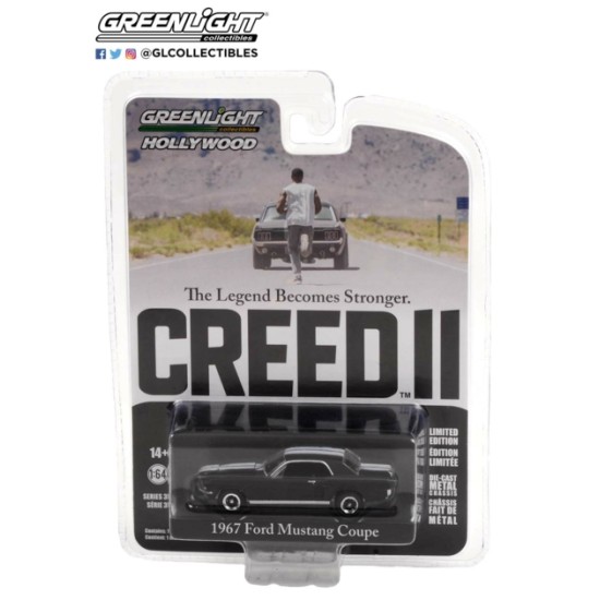 1/64 HOLLYWOOD SERIES 35 CREED II (2018) ADONIS CREEDS 1967 FORD MUSTANG COUPE - BLACK WITH WHITE STRIPES