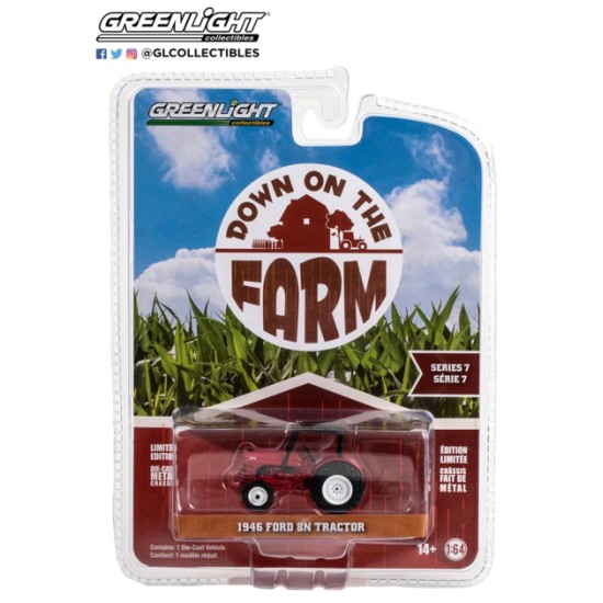 1/64 DOWN ON THE FARM SERIES 7 1946 FORD 8N TRACTOR RED WITH BLACK CANOPY