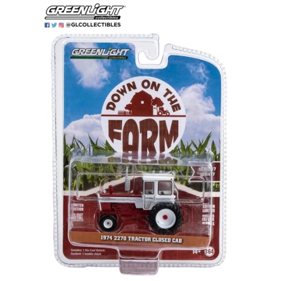 1/64 DOWN ON THE FARM SERIES 7 1974 2270 TRACTOR CLOSED CAB RED AND WHITE