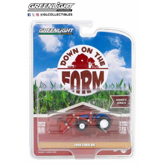 1/64 DOWN ON THE FARM SERIES 8 1950 FORD 8N BLUE AND RED WITH FRONT LOADER