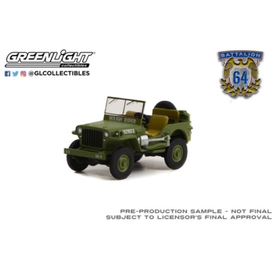 1/64 BATTALION 64 SERIES 2 - THEODORE ROOSEVELT JRS 1942 WILLYS MB JEEP NO.20362162-S US ARMY WORLD WAR II ROUGH RIDER - UTAH BEACH NORMANDY