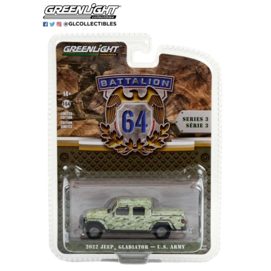 1/64 BATTALION 64 2022 JEEP GLADIATOR US ARMY MILITARY SPEC CAMOUFLAGE 61030-F