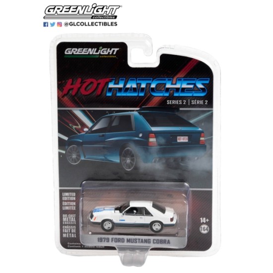 1/64 HOT HATCHES SERIES 2 1979 FORD MUSTANG COBRA WHITE AND MEDIUM BLUE GLOW