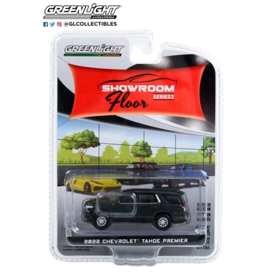 1/64 SHOWROOM FLOOR SERIES 2 2022 CHEVROLET TAHOE PREMIER EVERGREEN GREY METALLIC