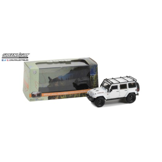 1/43 2014 JEEP WRANGLER UNLIMITED RUBICON X WITH OFF-ROAD PARTS - JEEP OFFICIAL BADGE OF HONOR - THE RUBICON TRAIL, LAKE TAHOE, CALIFORNIA BRIGHT WHITE