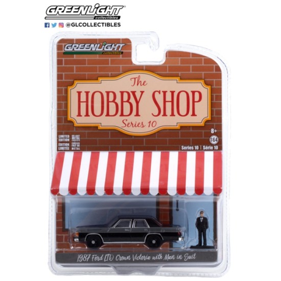 GL97100-E - 1/64 THE HOBBY SHOP SERIES 10 - 1987 FORD LTD CROWN VICTORIA BLACK WITH MAN IN SUIT SOLID PACK