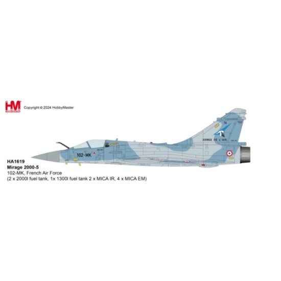 HA1619 - 1/72 MIRAGE 2000-5 102-MK, FRENCH AIR FORCE (2 X 2000L FUEL TANK, 1X 1300L FUEL TANK 2 X MICA IR, 4 X MICA EM)