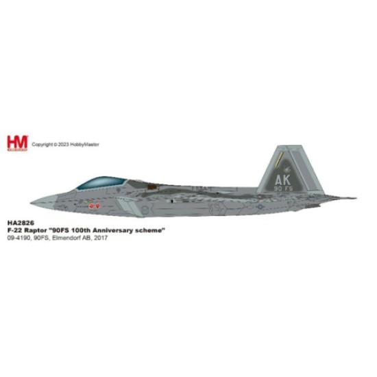 1/72 F-22 90TH FS 100TH ANNIVERSARY SCHEME 09-4190, 90TH FS, ELMENDORF AB, 2017