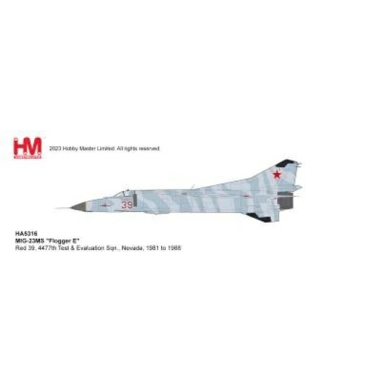 HA5316 - 1/72 MIG-23MS FLOGGER E, RED 39, 4477TH TEST AND EVALUATION SQN., NEVADA, 1981 TO 1988