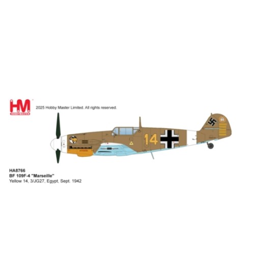HA8766 - 1/48 BF 109F-4 MARSEILLE YELLOW 14, 3/JG27, EGYPT, SEPT. 1942 HA8766 - 1/48 BF 109F-4 MARSEILLE YELLOW 14, 3/JG27, EGYPT, SEPT. 1942