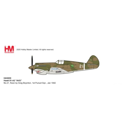 HA9209 - 1/48 HAWK 81A-2 AVG - NO.21, FLOWN BY GREG BOYINTON, 1ST PURSUIT SQN., JAN 1942