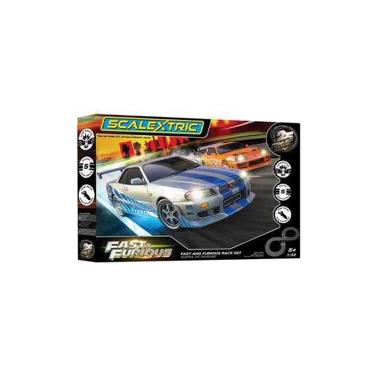 1/32 SCALEXTRIC FAST AND FURIOUS - 25 YEARS - SUPRA VS R34