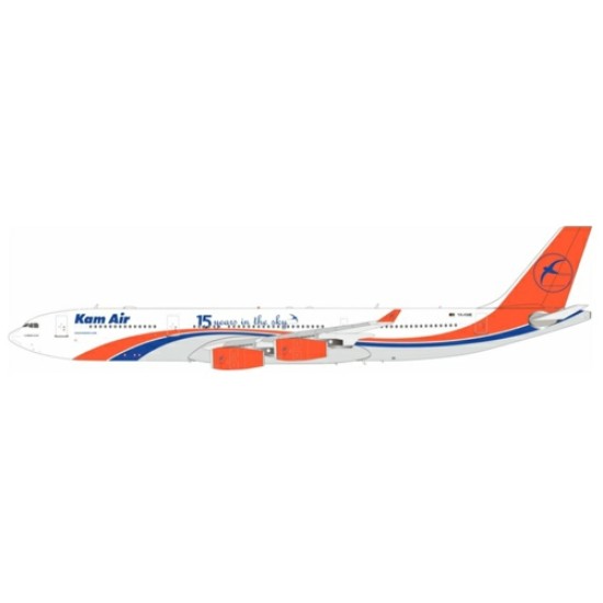 1/200 KAM AIR A340-313 YA-KME WITH STAND 15 YEARS IN THE SKY LIMITED EDITION 60 MODELS ONLY 1/200 KAM AIR A340-313 YA-KME WITH STAND 15 YEARS IN THE SKY LIMITED EDITION 60 MODELS ONLY
