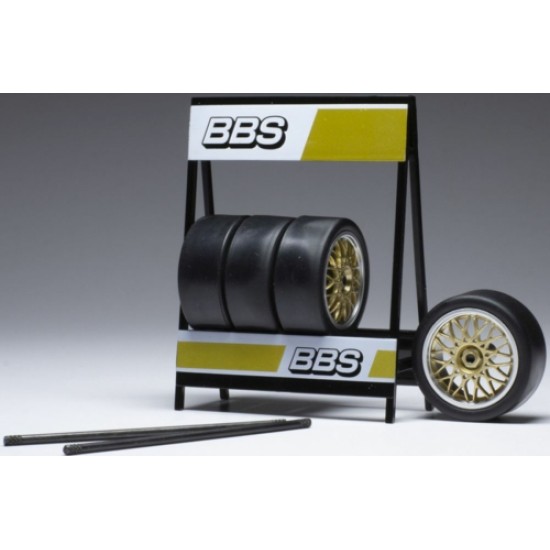 IX18SET017W - 1/18 BBS MOTORSPORT ONE-PIECE CHROME/GOLD ZUBEHOR RADERSET SET OF 4 WHEELS