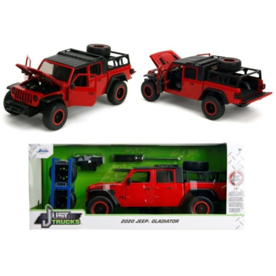 JAD34190 - 1/24 JUST TRUCKS JEEP GLADIATOR RED 2020 WITH EXTRA WHEELS