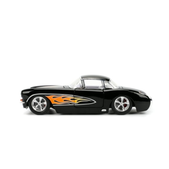 JAD36300 - 1/24 BIG TIME MUSCLE - CHEVY CORVETTE BLACK WITH FLAMES 1957 JAD36300 - 1/24 BIG TIME MUSCLE - CHEVY CORVETTE BLACK WITH FLAMES 1957