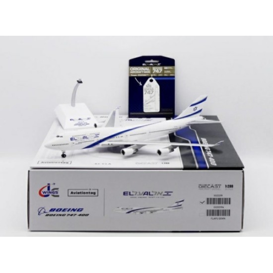 1/200 EL AL ISRAEL AIRLINES BOEING 747-400 REG: 4X-ELA WITH STAND PLUS LIMITED EDITION AVIATIONTAG