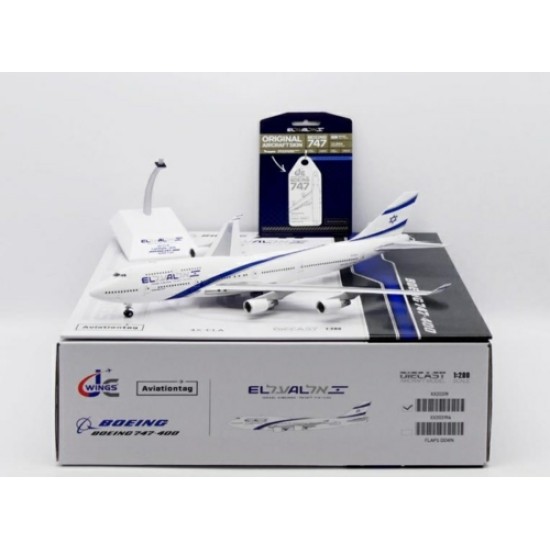 1/200 EL AL ISRAEL AIRLINES BOEING 747-400 REG: 4X-ELA FLAPS DOWN WITH STAND PLUS LIMITED EDITION AVIATIONTAG