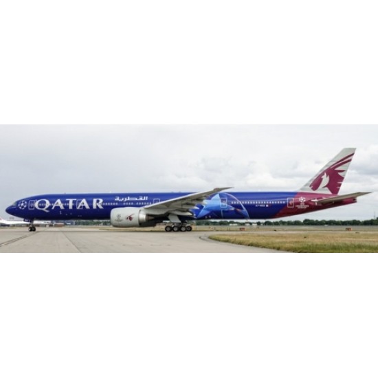 1/200 QATAR AIRWAYS BOEING 777-300ER UEFA CHAMPIONS LEAGUE REG: A7-BED WITH STAND 1/200 QATAR AIRWAYS BOEING 777-300ER UEFA CHAMPIONS LEAGUE REG: A7-BED WITH STAND