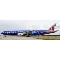 1/200 QATAR AIRWAYS BOEING 777-300ER UEFA CHAMPIONS LEAGUE REG: A7-BED FLAPS DOWN WITH STAND