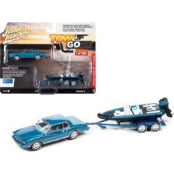 1/64 1980 CHEVROLET MONTE CARLO W/BASS BOAT BRIGHT BLUE POLY JLBT017 A 1/64 1980 CHEVROLET MONTE CARLO W/BASS BOAT BRIGHT BLUE POLY JLBT017 A