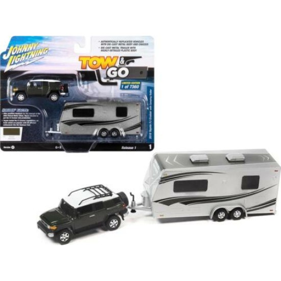 1/64 2010 TOYOTA FJ CRUISER W/CAMPING TRAILER DARK GREEN JLBT017 B